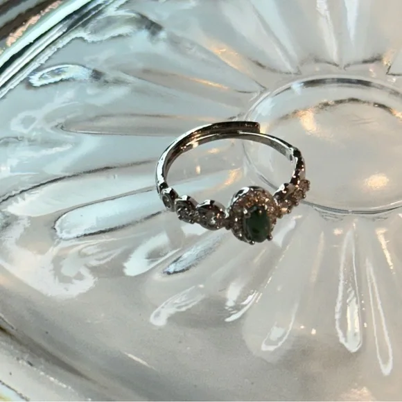Elegant Sterling Silver Jade Ring – Dainty Halo Style, Size 5.45 Adjustable NWOT - Picture 3 of 11